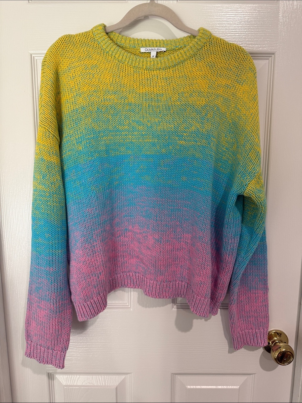 OLIVIA RUBIN Ombre Crewneck Sweater in Yellow, Blue & Pink